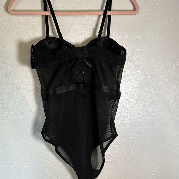 Glamorous Rose Gold Sequin Panels on Black Bodysuit size Small Black Fuschia 268 - Picture 8 of 9